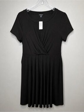 Torrid Size 0 Black Rib Knit Faux Wrap Fit & Flare Dress Pockets LG NWT
